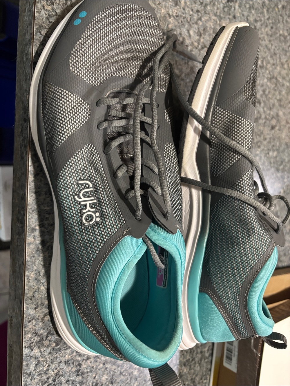 Ryka Gray and Teal Athletic Walking Sneakers